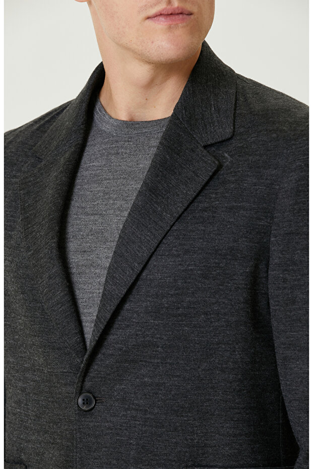 Antrasit Yün Karışımlı Örme Ceket - 5