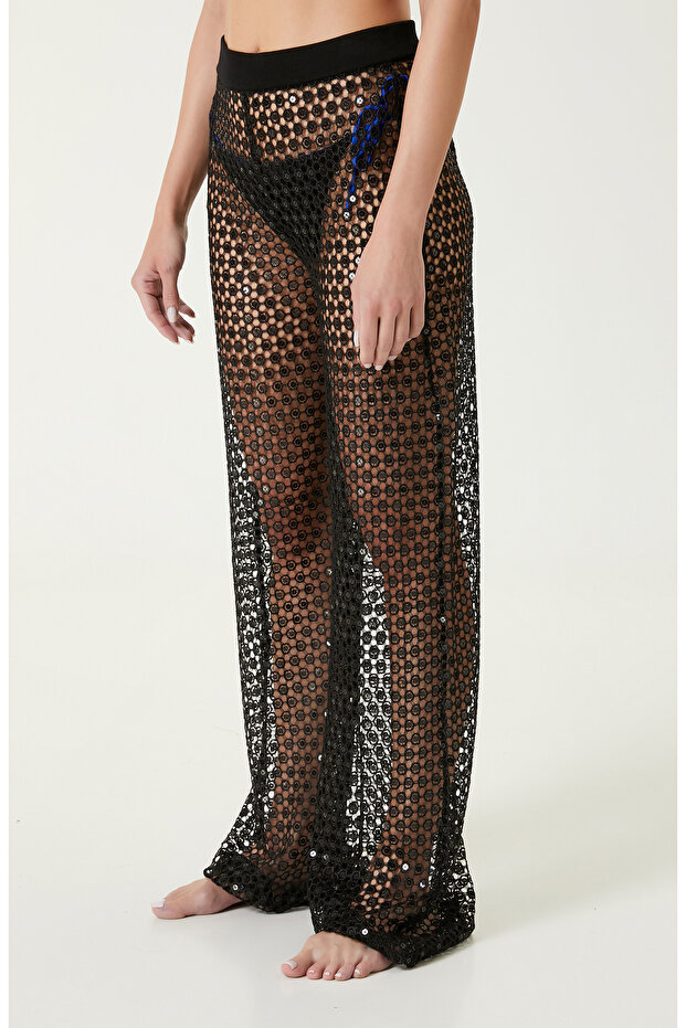 Siyah Payetli Plaj Pantolonu - 3