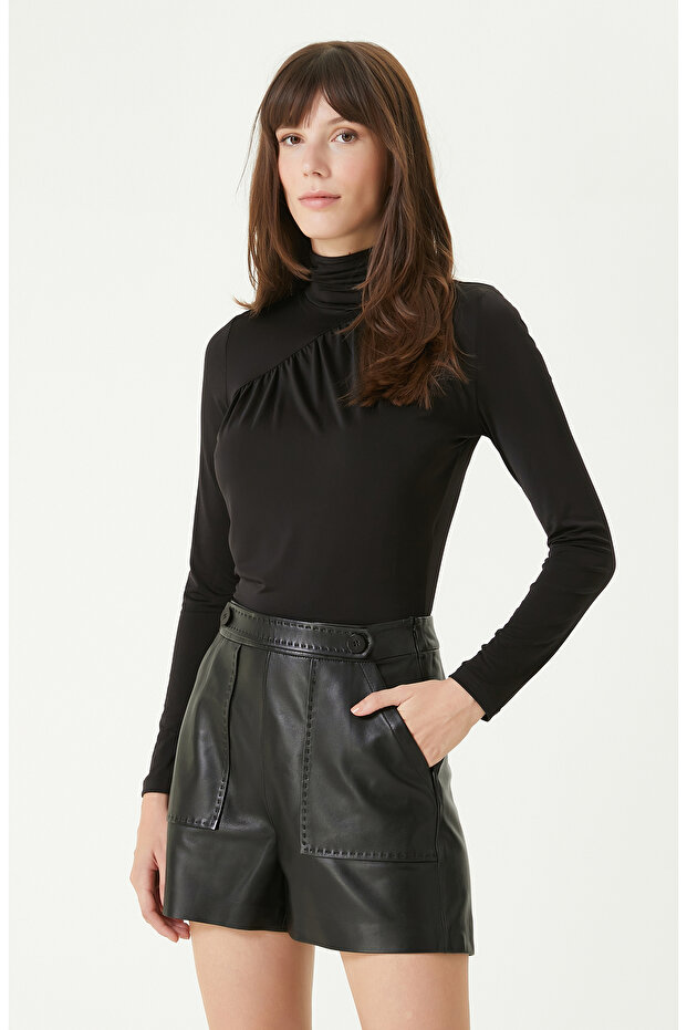 Siyah Jarse Bodysuıt Örme Bluz - 2