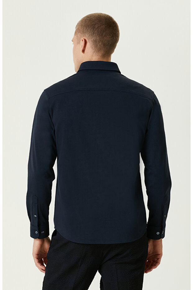 Lacivert Çift Cepli Gömlek - 5