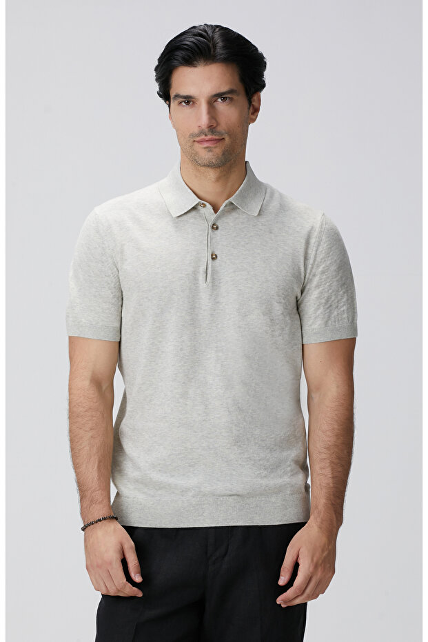 Gri Melanj Polo Yaka Basic Kazak - 4