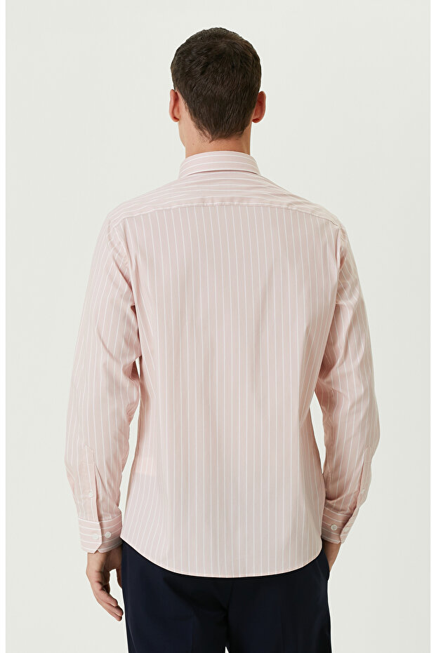 Pembe Çizgi Desenli Gömlek - 5