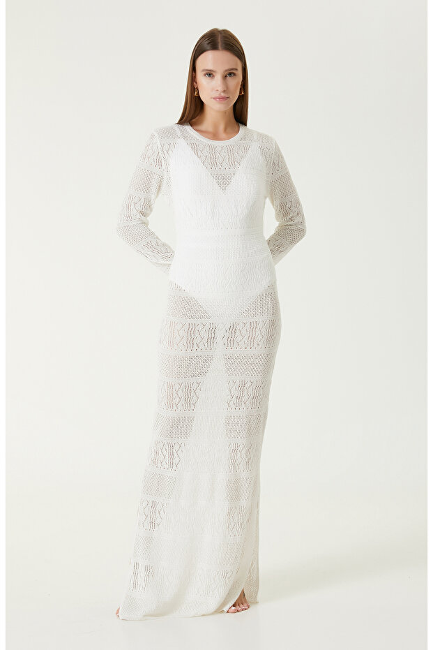 Beyaz Maksi Plaj Elbisesi - 3