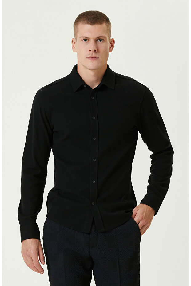 Siyah Slim Fit Gömlek - 1