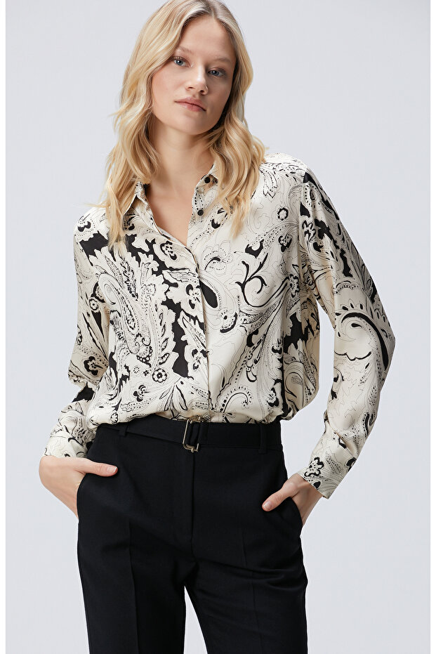 Siyah Bej Desenli Gömlek - 1