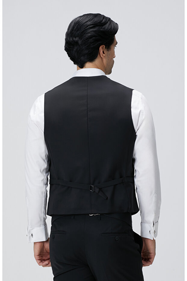 Siyah Yün Karışımlı Yelek - 5