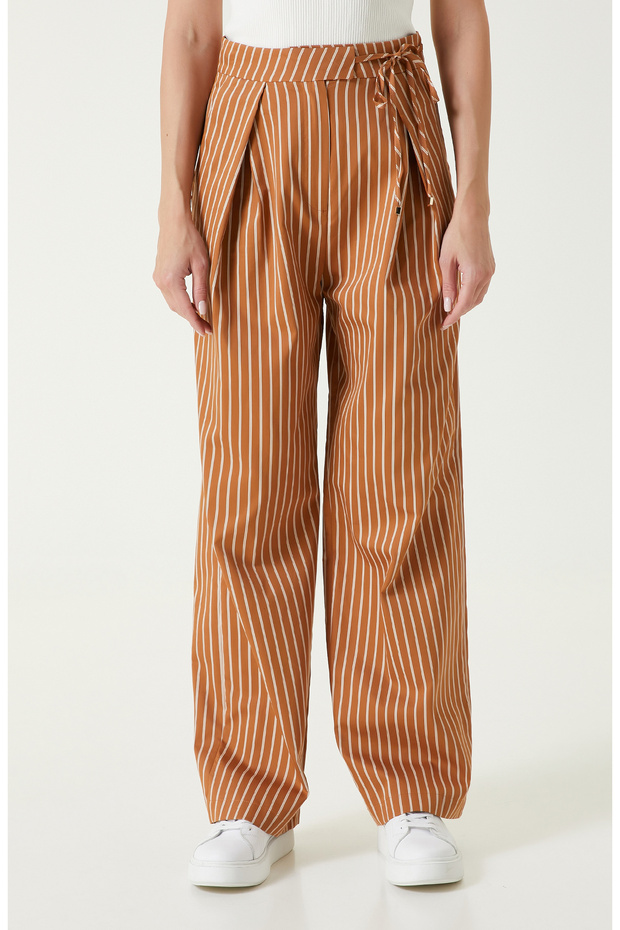 Karamel Çizgili Pantolon - 2