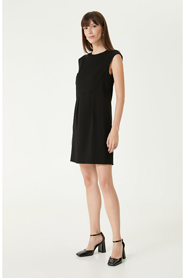 Siyah Midi Elbise - 4