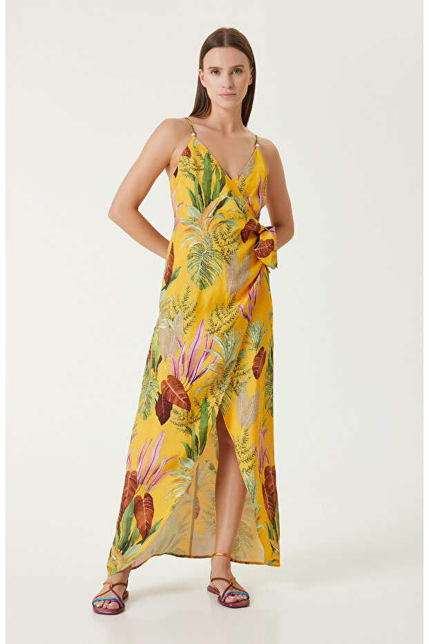 Turuncu Desenli Elbise - 4