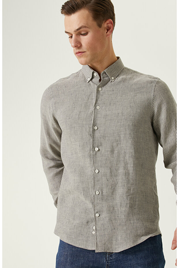 Bej Keten Gömlek - 2