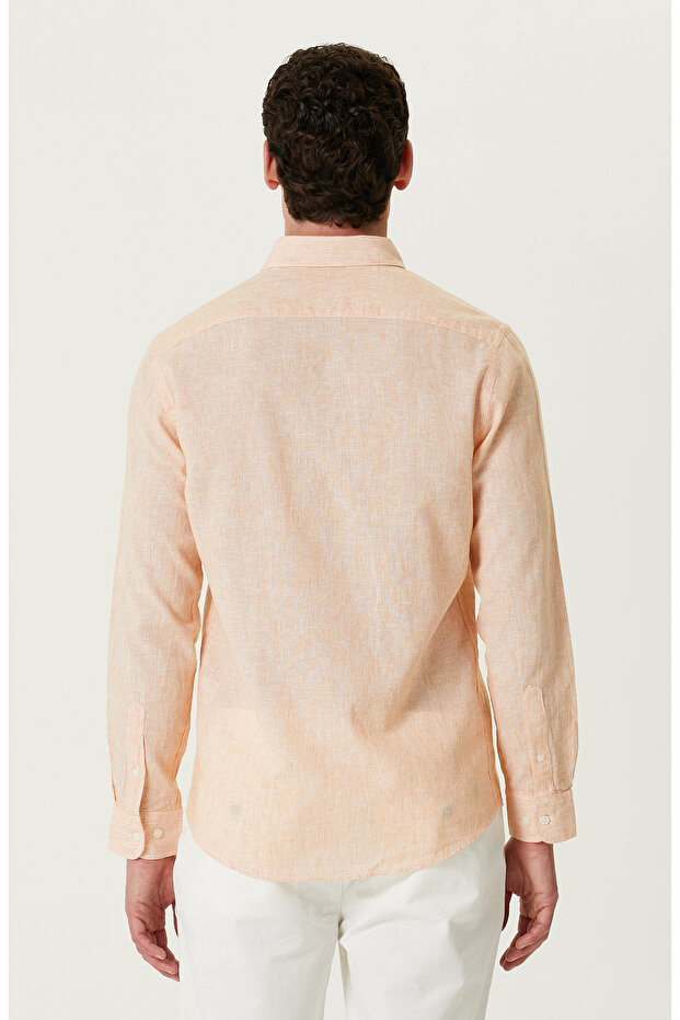 Turuncu Keten Karışımlı Gömlek - 5