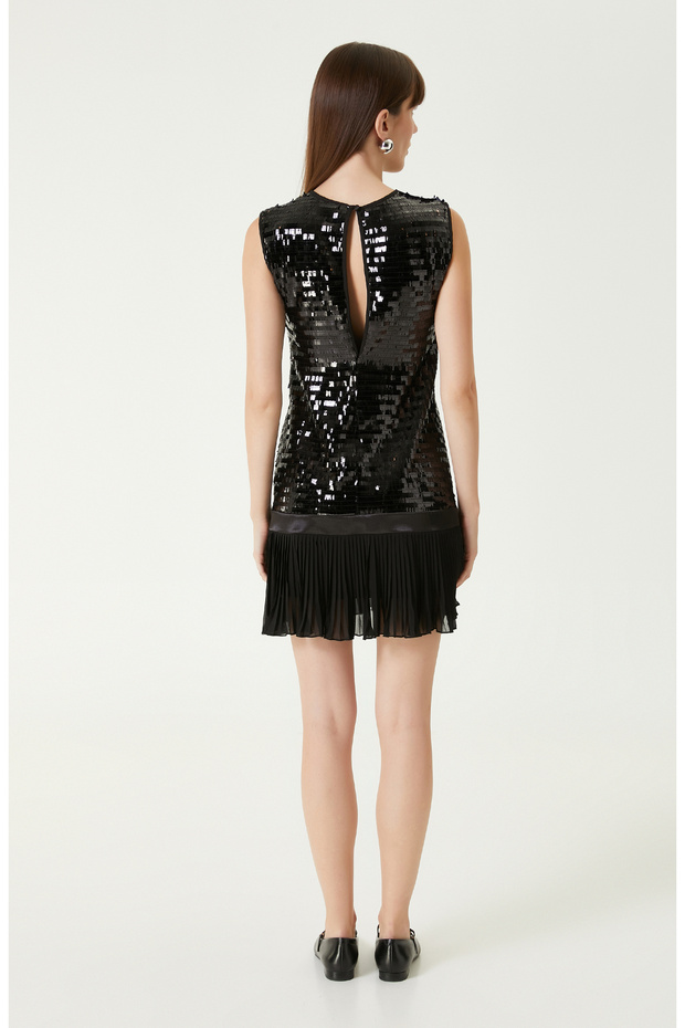 Siyah Payetli Mini Abiye Elbise - 6