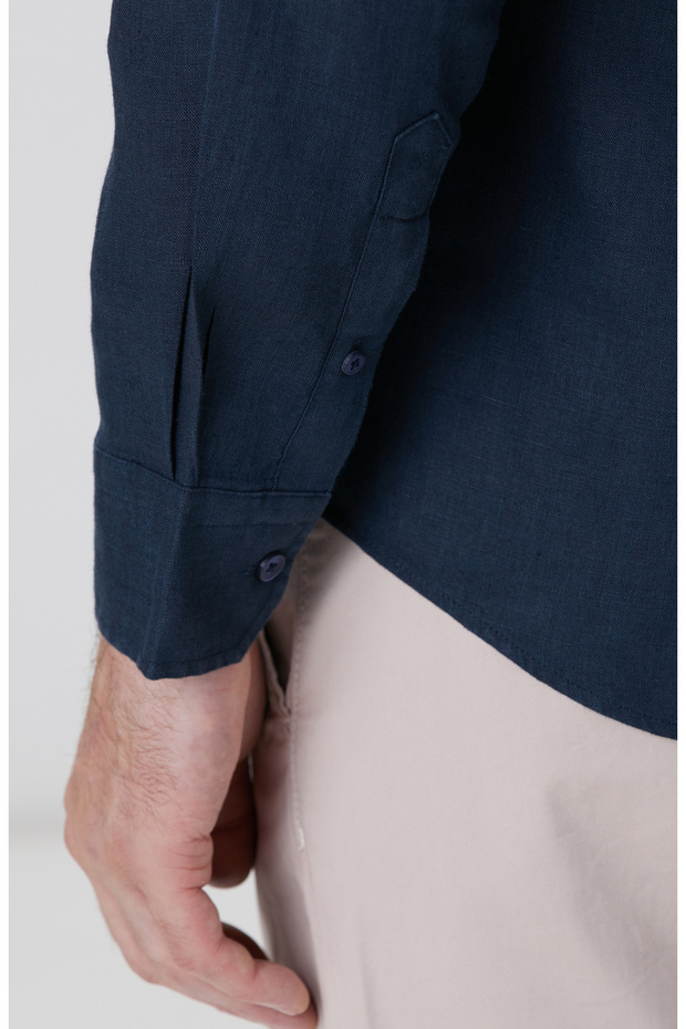 Lacivert Keten Gömlek - 7