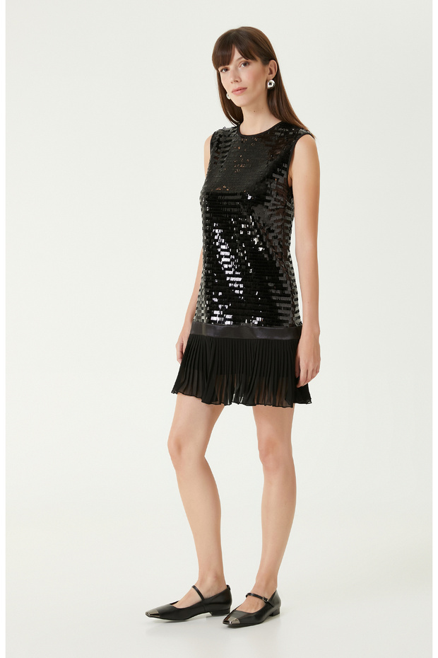 Siyah Payetli Mini Abiye Elbise - 4