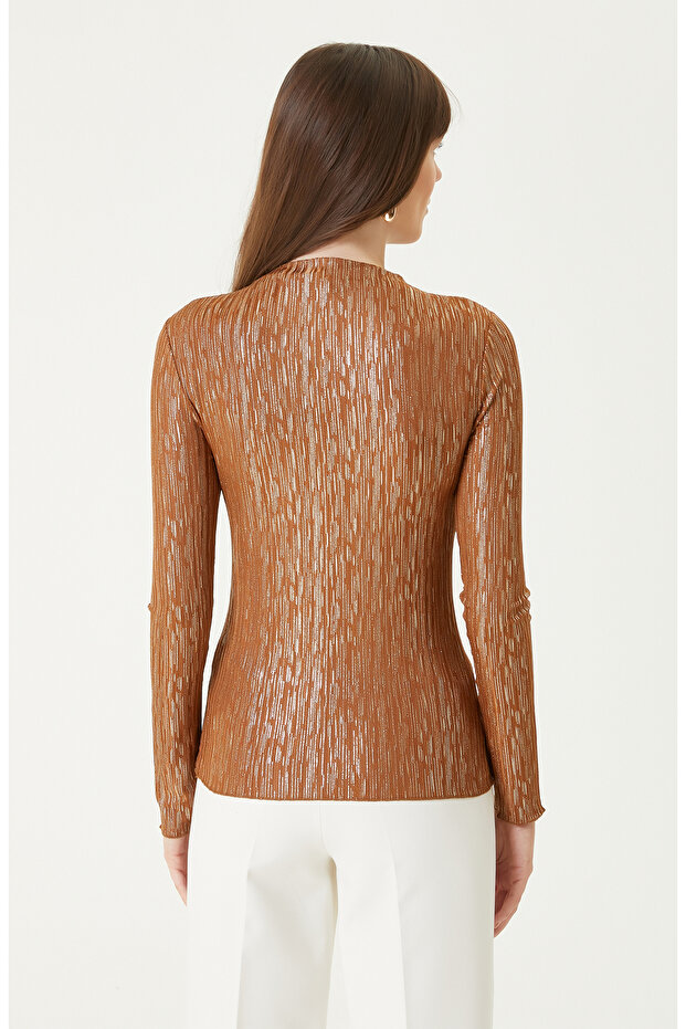 Bakır Dik Yaka Örme Bluz - 6