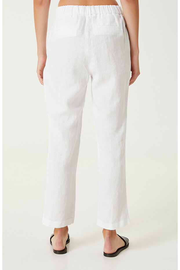 Beyaz Keten Pantolon - 5
