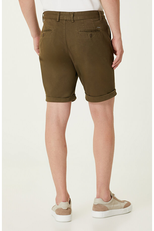 Haki Diyagonal Desenli Şort - 3