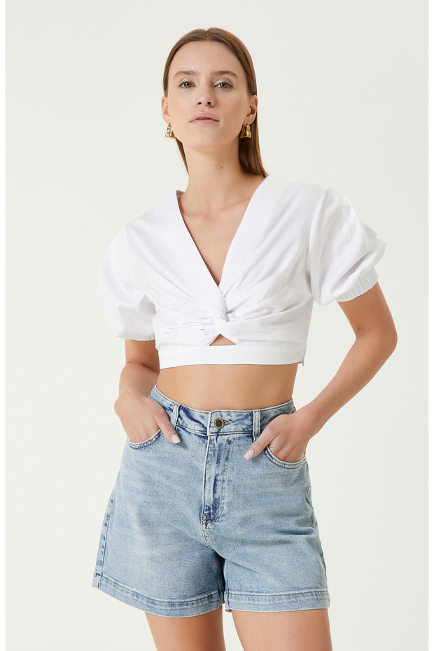 Beyaz Crop Bluz - 1