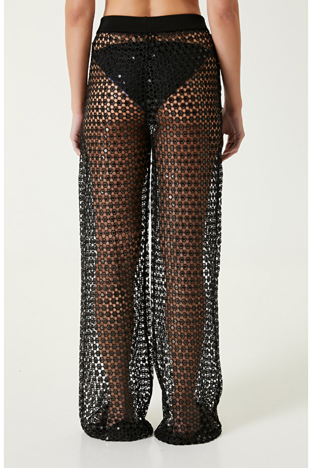 Siyah Payetli Plaj Pantolonu - 5