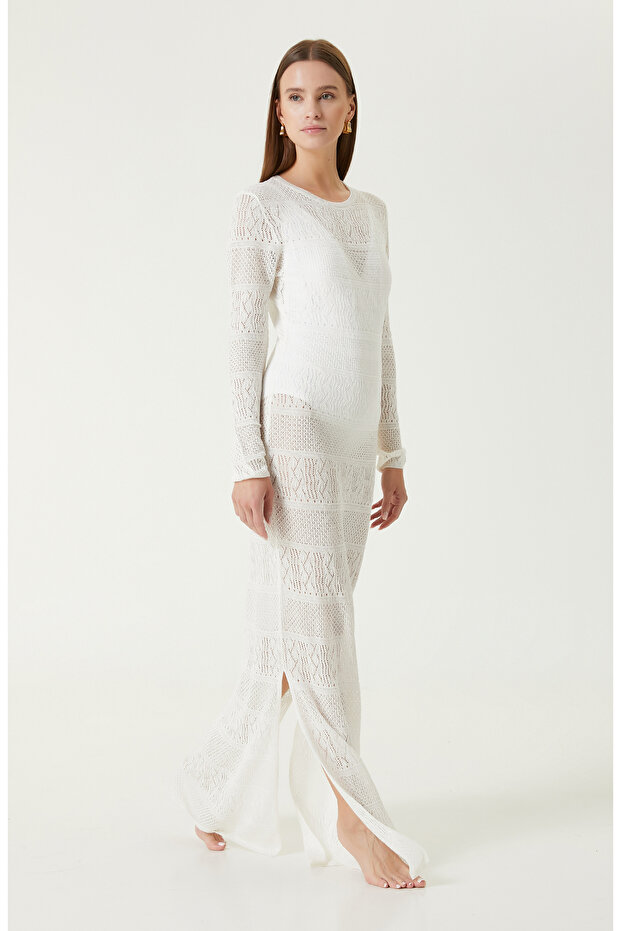 Beyaz Maksi Plaj Elbisesi - 4