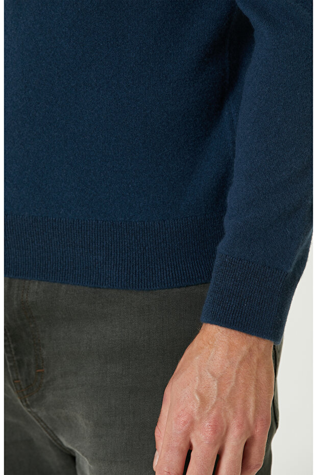 Limited Indigo Kaşmir Karışımlı Basic Kazak - 7