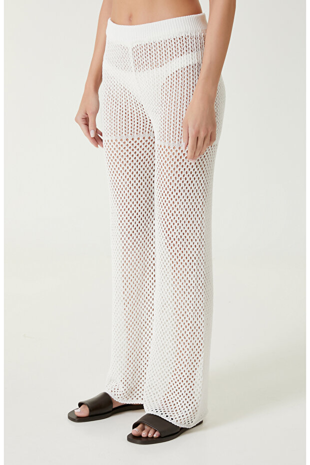 Ekru Ajurlu Plaj Pantolonu - 2