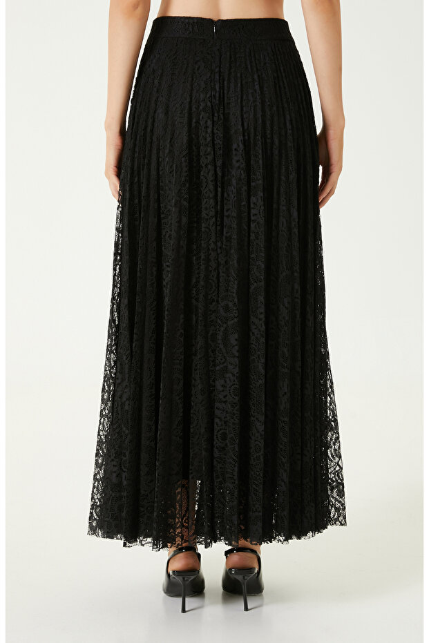 Siyah Piliseli Dantel Maxi Etek - 5