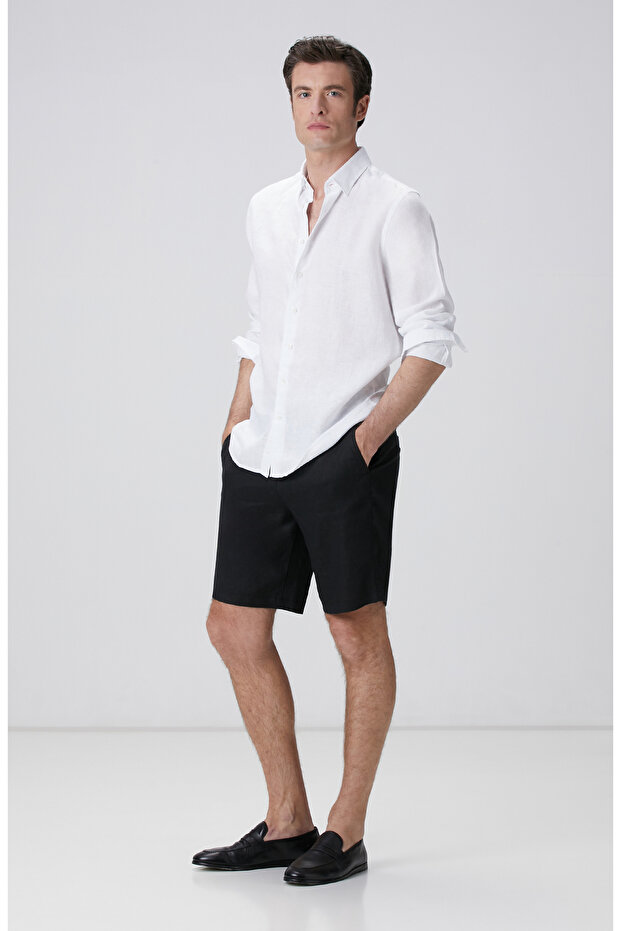 Siyah Keten Şort - 1