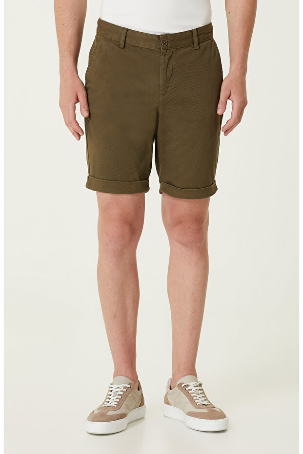 Haki Diyagonal Desenli Şort - 2