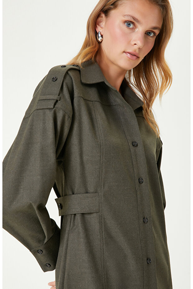 Haki Gömlek Mini Elbise - 3