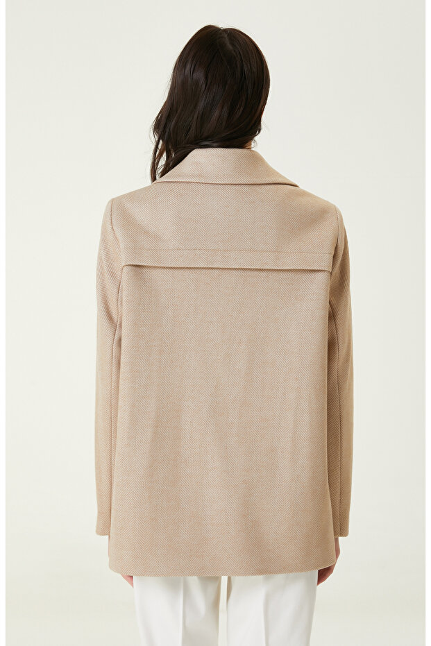 Bej Diyagonal Desenli Kaban - 6