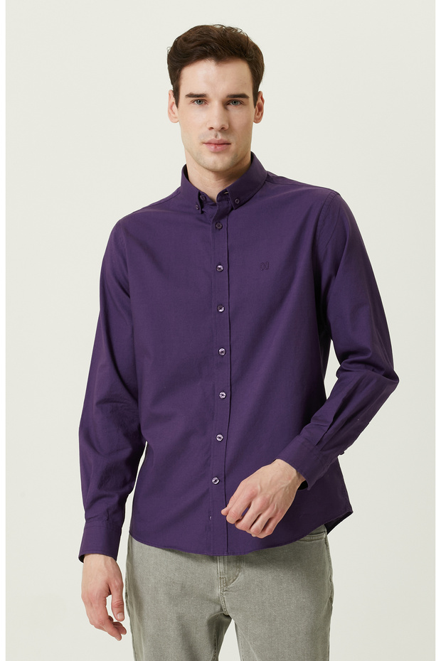 Pamuklu Mor Oxford Gömlek - 1