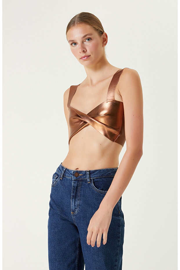 Bakır Rengi Askılı Triko Büstiyer - 1