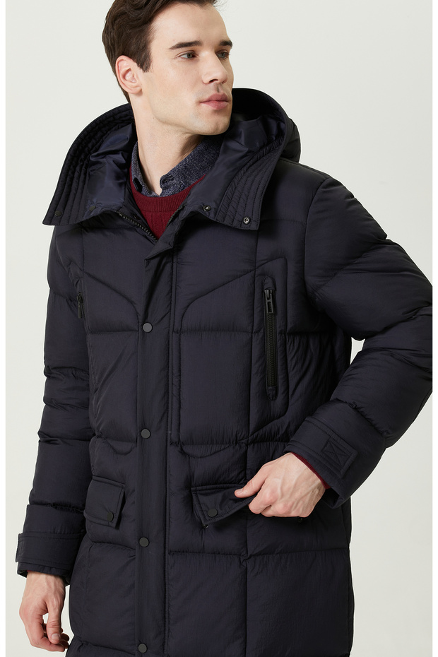 Kapüşon Yaka Lacivert Kaban - 6