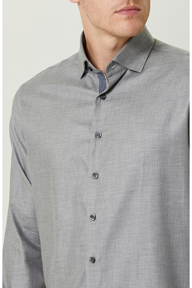 Pamuklu Gri Gömlek - 5