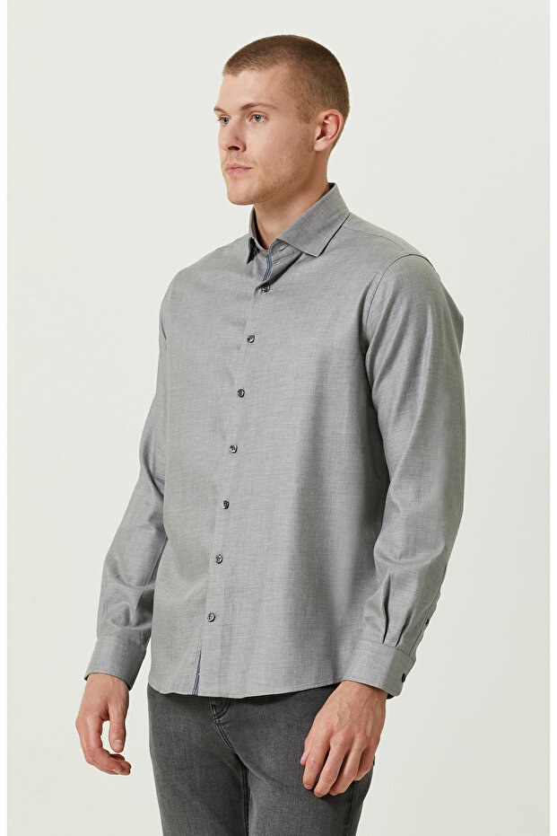 Pamuklu Gri Gömlek - 3