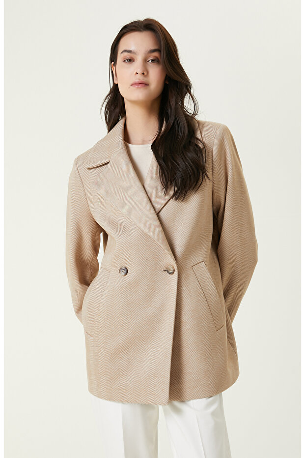 Bej Diyagonal Desenli Kaban - 1