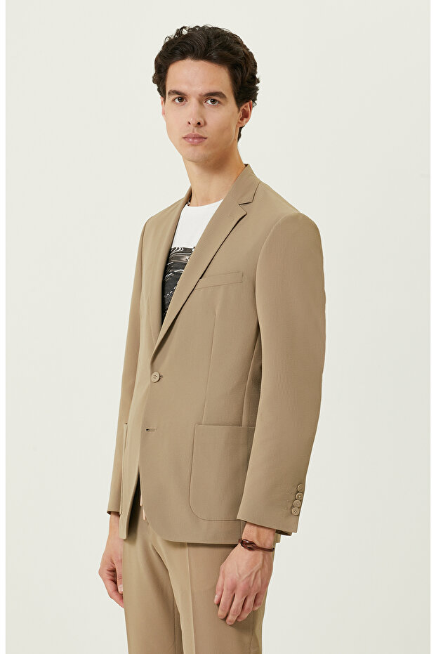 Camel Gofre Blazer Ceket - 3