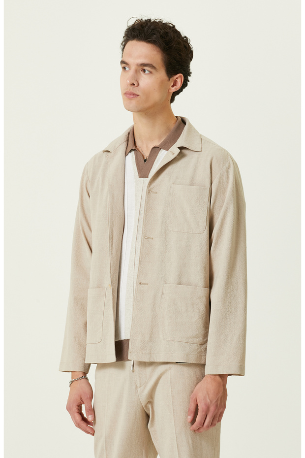 Bej Gömlek Yaka Gofreli Ceket - 3
