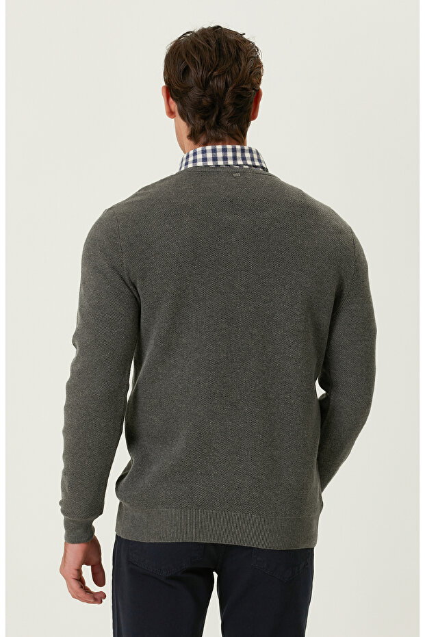 Koyu Gri Bisiklet Yaka Kazak - 5