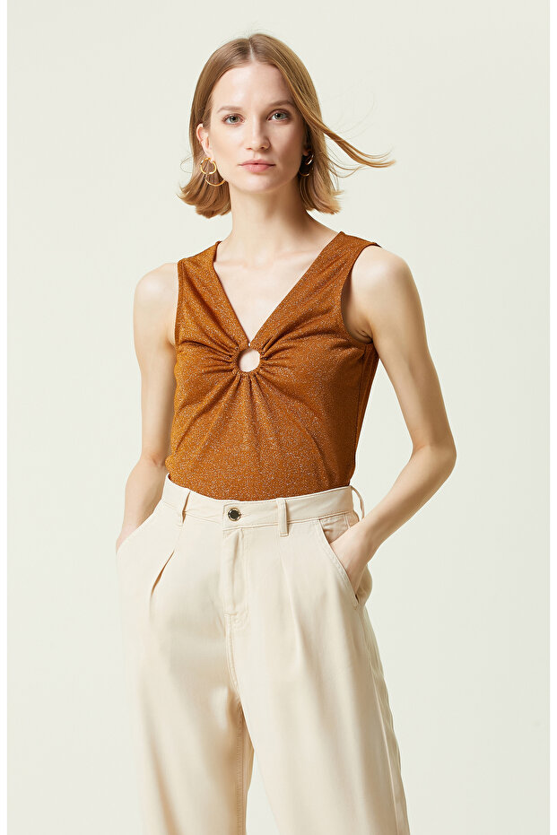 Bakır Kolsuz V Yaka Bluz - 3