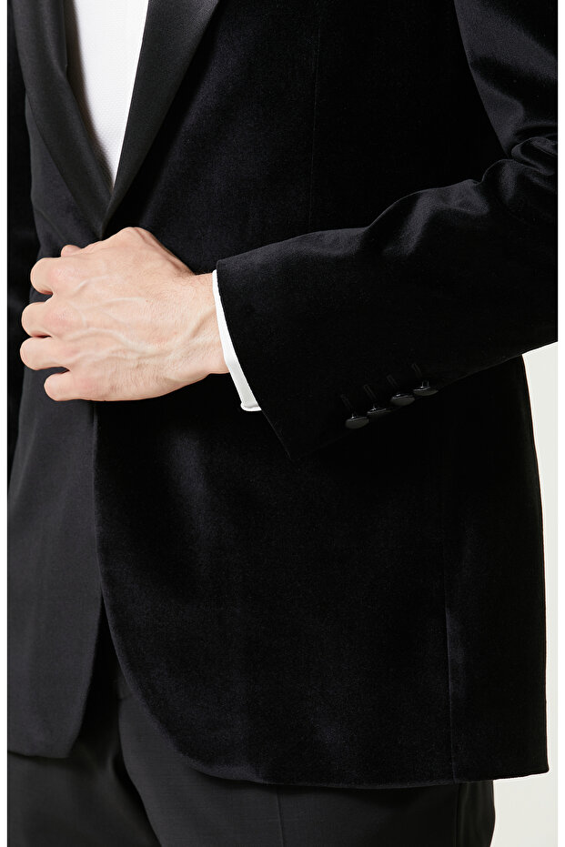 Siyah Kadife Smokin Ceket - 7
