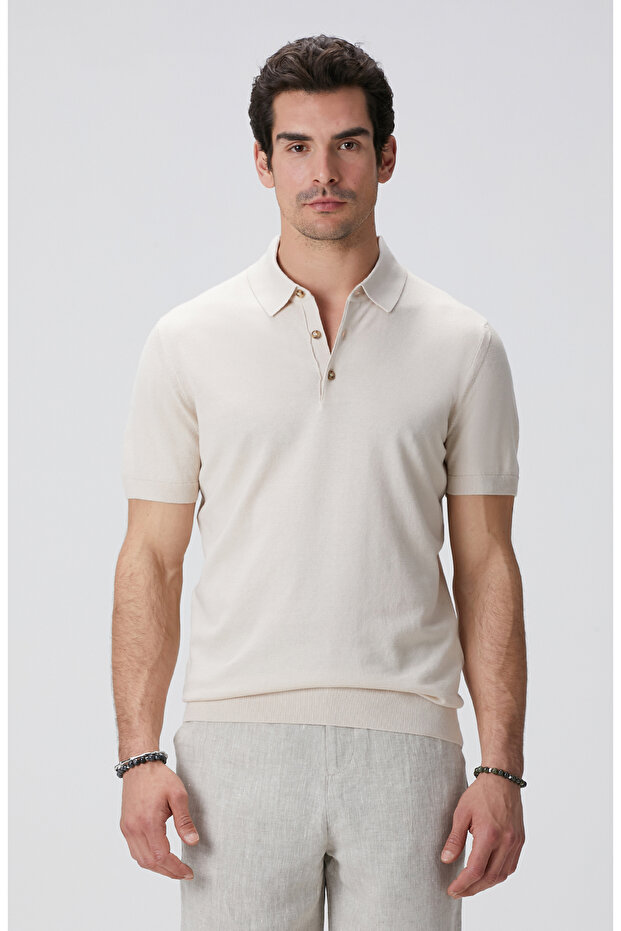 Bej Polo Yaka T-shirt - 1