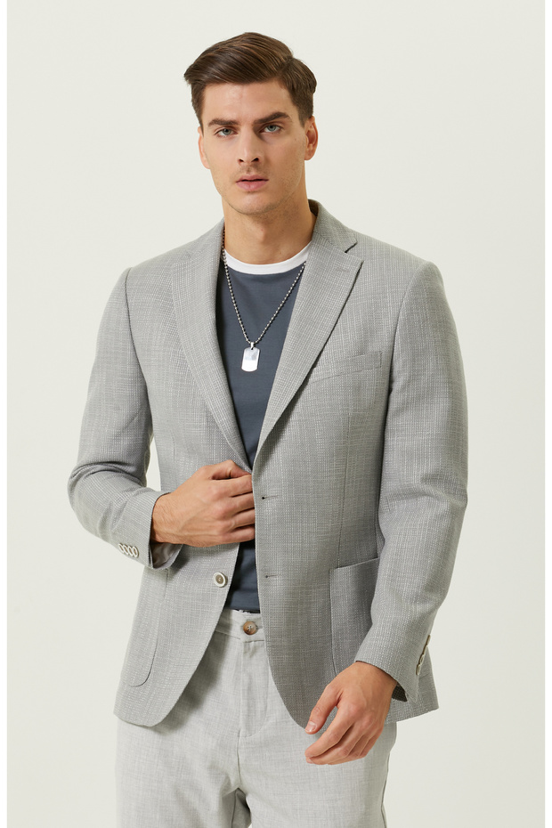 Gri Desenli Blazer Ceket - 1