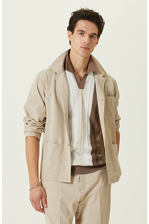 Bej Gömlek Yaka Gofreli Ceket - 1