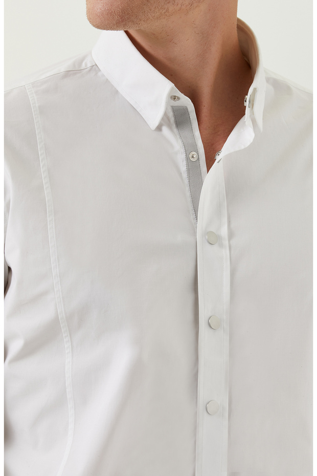 Çıtçıtlı Beyaz Gömlek - 5