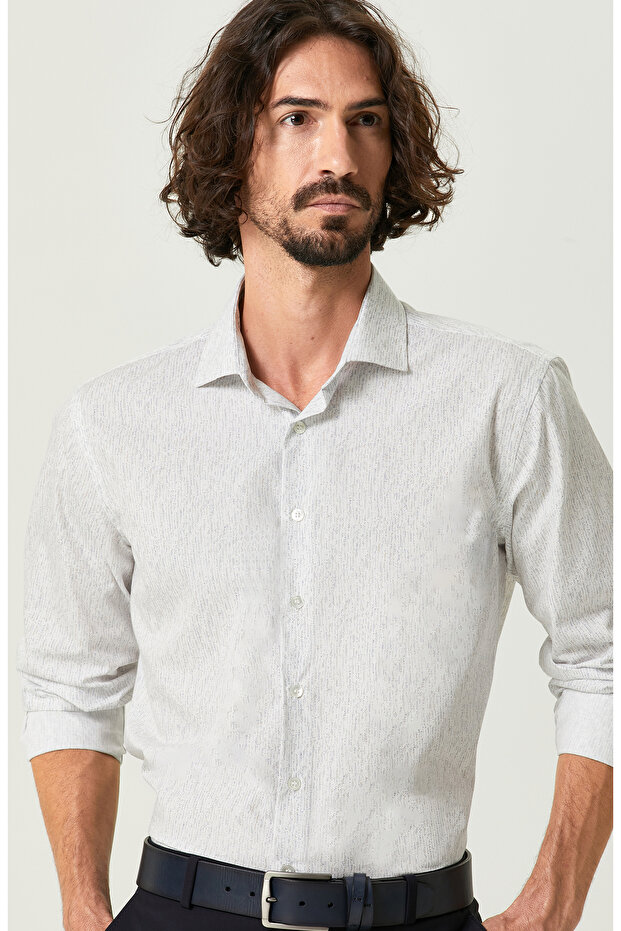 Ekru Desenli Gömlek - 1