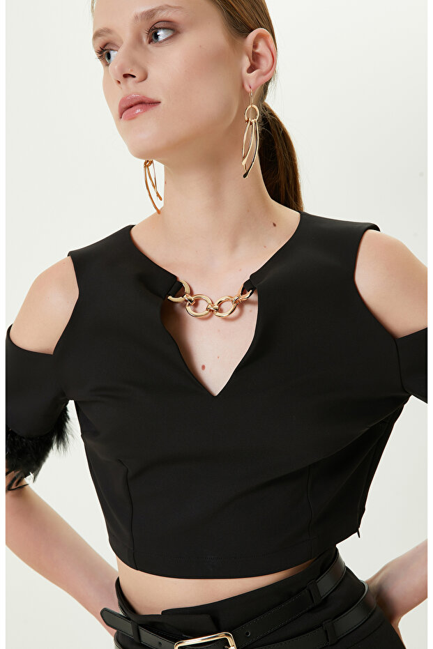 Tek Omuz V Yaka Siyah Büstiyer - 4