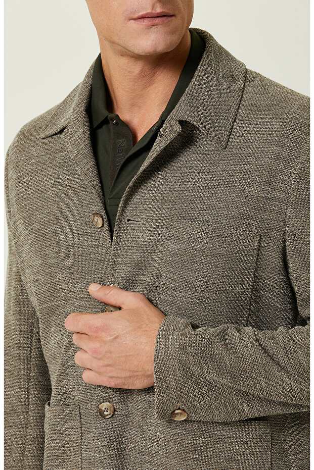 Camel Jakarlı Blazer Ceket - 4