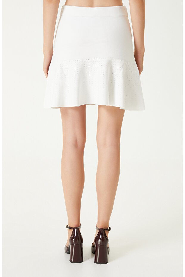 N-Tech Beyaz Ajurlu Mini Triko Etek - 5